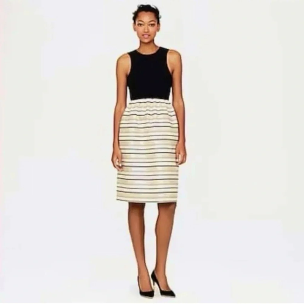 J. Crew | Women’s black/gold metallic striped sleeveless silk blend party dress2